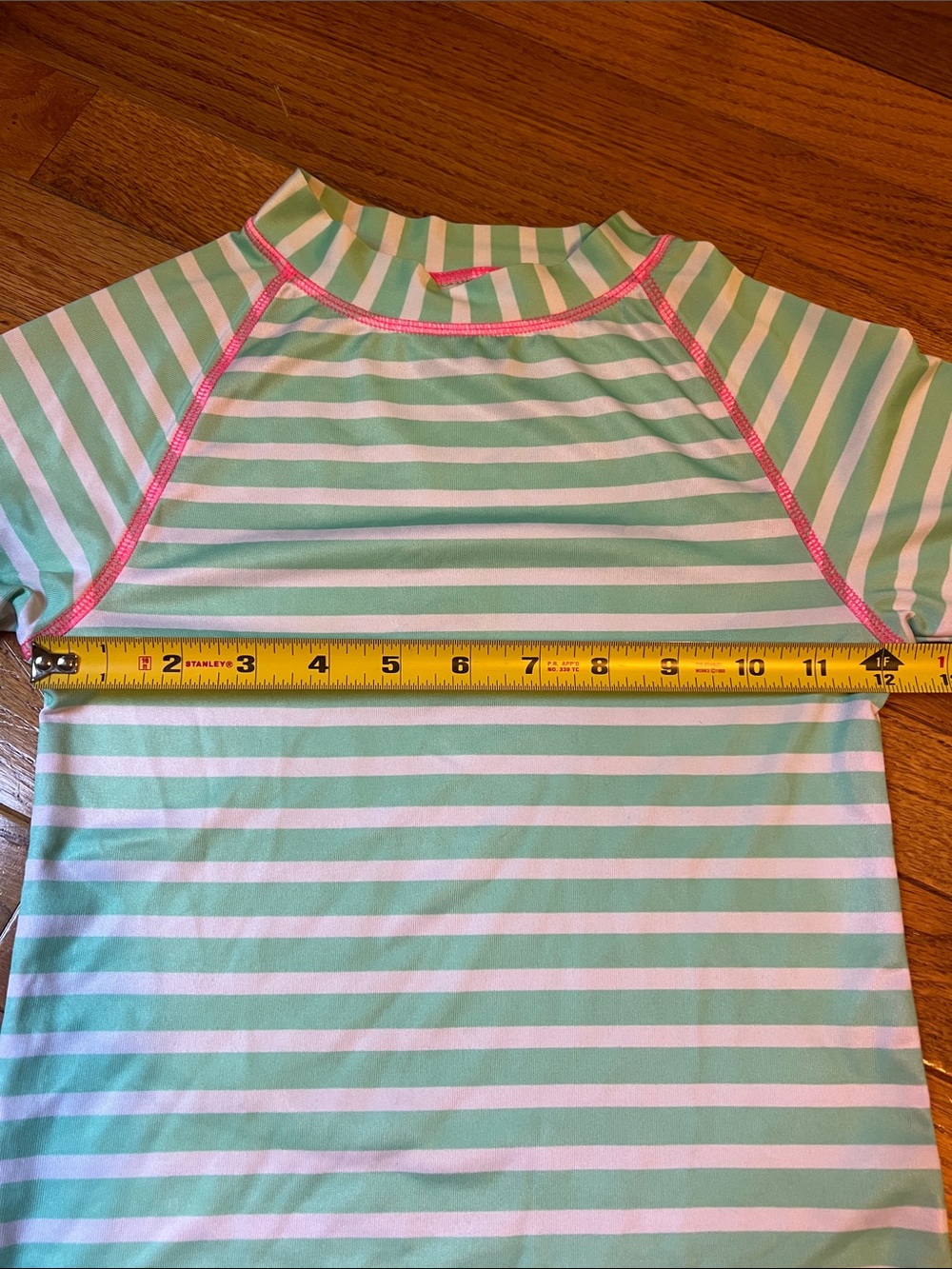 O'Rageous! Mint & White Striped Rash Guard with Pink Stitching size XS 6/6X - Picture 2 of 16